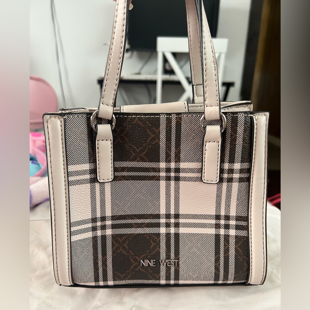 Nine West Plaid Beige-Pink, Black, Brown Cute Mini Purse New